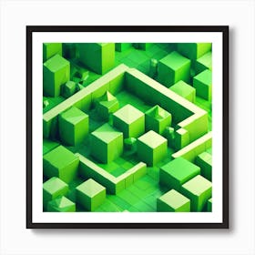 Abstract Green Cubes Art Print