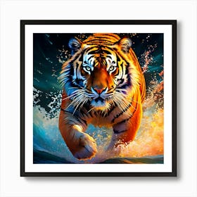 Tiger Running In The Water 2 Art Print