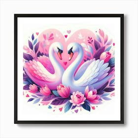 Pair of swan with love 1 Art Print