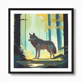 Wolf In Forrest Golden Ratio Fake Detail Trending Pixiv Fanbox Acrylic Palette Knife Style Of M (3) Art Print