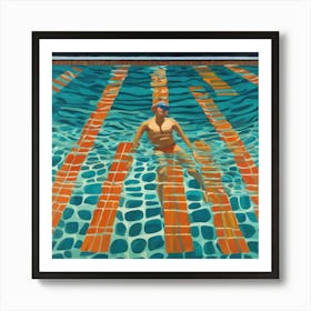 In Style of David Hockney. Swimming Pool at Night Series 4 Art Print