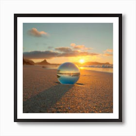 Glass Ball On The Beach At Sunset Art Print