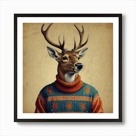 Deer In Sweater Art Print