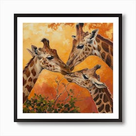 Giraffe Family Oil Painting Inspired 1 Art Print