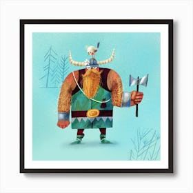 Viking with a small bird on the head Art Print