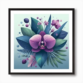 Scandinavian style, Purple orchid flower on tropical leaves 3 Art Print