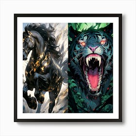 Tiger And Horse Art Print