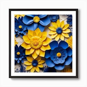 Blue And Yellow Paper Flowers Art Print