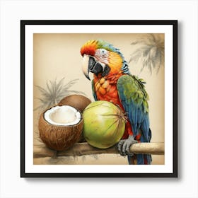 Parrot And Coconut Art Print