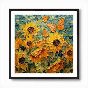 Sunflowers And Butterflies Art Print