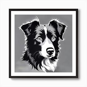 Border Collie, Black and white illustration, Dog drawing, Dog art, Animal illustration, Pet portrait, Realistic dog art Art Print