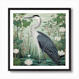 Ohara Koson Inspired Bird Painting Great Blue Heron 2 Square Art Print