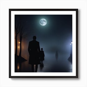 Man And Woman Walking At Night Art Print