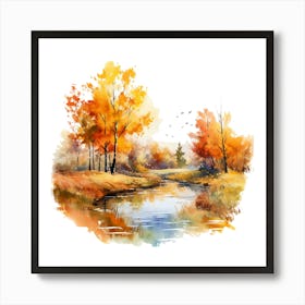 Watercolor Autumn Landscape 3 Art Print