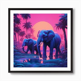 Armadiler Elephants In The Wildsynthwave B8d9b7e3 Bc96 472a 8665 15b05eef4fcf Transformed Art Print