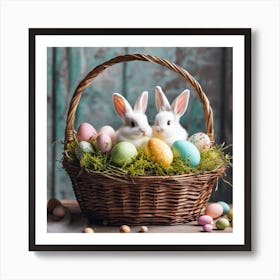 Easter Bunnies In Basket 1 Art Print