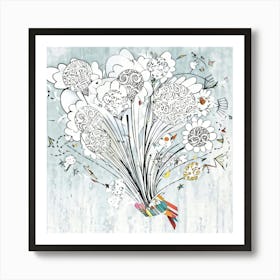 An Octane Rendered Abstract Whimsical Bunch Of Hand Drawn White Balloons Each Decorated With Int (5) Art Print