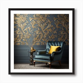 Gold Floral Wallpaper Art Print