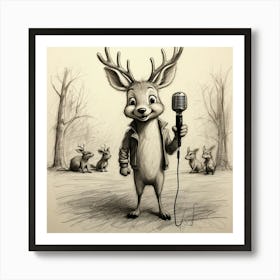 Deer With Microphone 13 Art Print