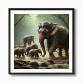 Elephants In The Forest Art Print