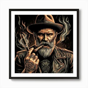 Old Man Smoking A Pipe Art Print