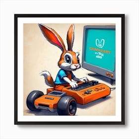 Rabbit Playing Video Game 1 Art Print