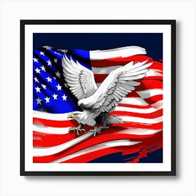 American Flag With Eagle Art Print