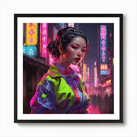 Asian Girl In Neon Art Print