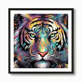 Mesmerizing Tiger With Luminous Eyes On A Profound Black Background Art Print