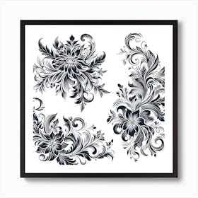 Black And White Floral Design 5 Art Print