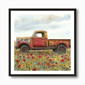 Old Truck In A Field Of Poppies Art Print