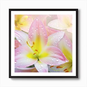 Beautiful pale pink, light yellow chameleon lilies Art Print