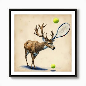 Deer With Tennis Racket Art Print