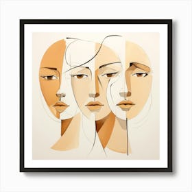 Abstract Faces, Clean Pencil Lines art, Nude Color Shades, Emotions of Life, vector art, Simple frames of fillings, good-looking image Art Print