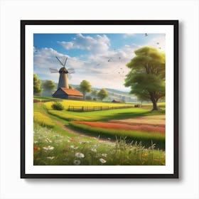 Windmill In The Countryside Art Print