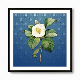 Vintage Japanese Camelia Botanical on Bahama Blue Pattern n.1891 Art Print