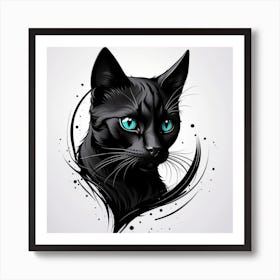 Black Cat With Blue Eyes Art Print