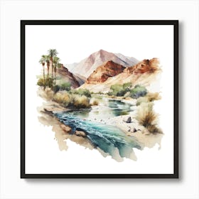 Watercolor Of A River In The Desert Art Print