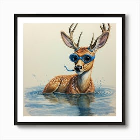 Swimming Deer Art Print