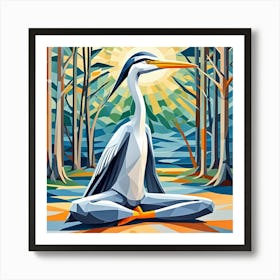 Heron Pose Cubism Style Art Print