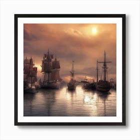 Sailing Ships In Harbour Art Print