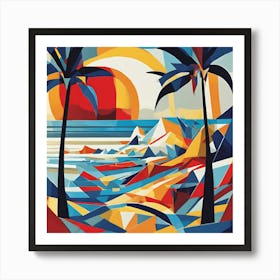 Tropical Ocean Cubism Style Art Print