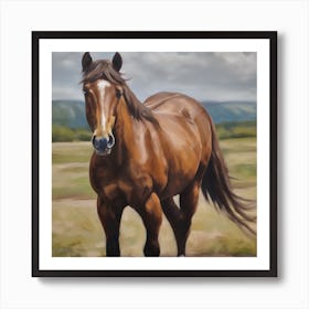 A Brown Hair Horse Looking To Sky For Success Class Focus Oil On Canvas Art Print