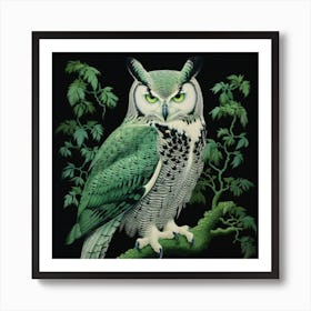 Ohara Koson Inspired Bird Painting Great Horned Owl 1 Square Art Print