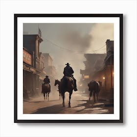 Western Town In Texas With Horses No People Sharp Focus Emitting Diodes Smoke Artillery Sparks (5) Art Print