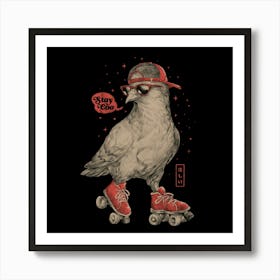 Stay Coo Cute Bird Roller Skate Art Print