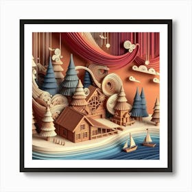 3d Paper Art House in the forest 1 Art Print