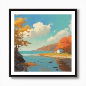 Autumn Beach House Art Print