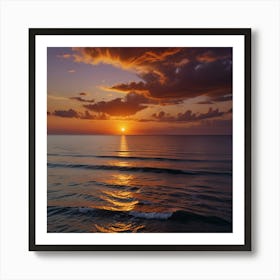 A Stunning Sunset Over A Tranquil Ocean, With The Sky Painted In Shades Of Orange, Pink, And Purple 2 Art Print