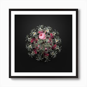 Vintage Provence Rose Bloom Flower Wreath on Wrought Iron Black Art Print